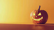 © ArtistryAxis - AI Generated - Jack-o'-lantern sitting on top of a table, with a wall in the background. Commercial illustration artwork for business applications. High-resolution. Premium quality. Professional.