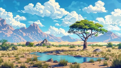 Wall Mural - Video A serene desert landscape with a winding river, perfect for nature and travel images