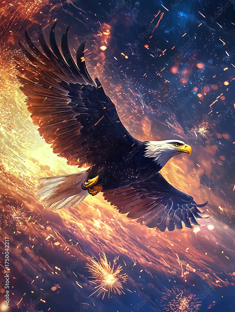 AI Generated - Majestic bald eagle soaring through the sky, its wings ...