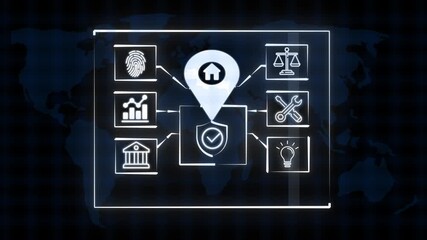 AUTOMATION Product life cycle management system technology concept. Technology, Internet and network concept with black background.