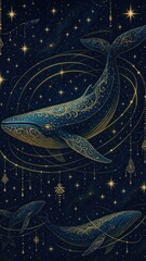 Wall Mural - Mystical whales in cosmic ocean
