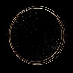 Wall Mural - Two golden circle lines frame background black black background.