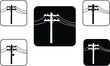 © Mst Hosnara Khatun - Utility pole icons, silhouette electricity distribution, bird on power line, transformers and insulators, urban energy grid, electrical system, comparative designs