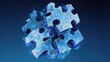 © Gra - Abstract depiction of interlocked puzzle pieces, with a web of lines on a blue backdrop