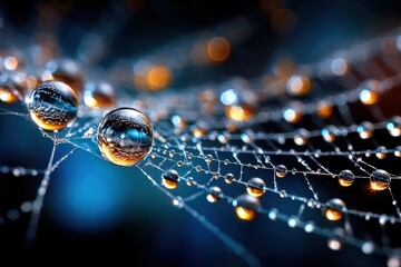 Water droplets clinging to a spiderweb