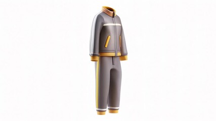 Three dimensional gray business suit with yellow trim shown in side profile against a clean white background, a futuristic corporate icon highlighting modern design aesthetics