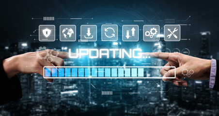 Wall Mural - Knowledge upgrade and software updates support digital skills growth, competitiveness, and continuous learning to stay current with new tech trends. Vouch