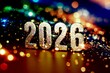 © hlnc - Happy New Year 2026 - Golden Glitter Numbers on a Festive Colorful Bokeh Lights Background