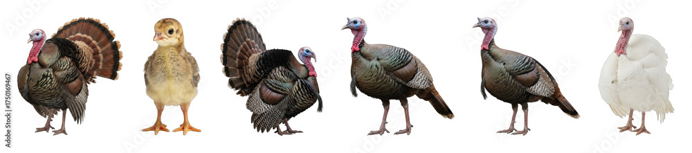 Turkey set including various ages, male, female, and domestic white ...