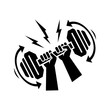 © PixelCraftGallery - Gym equipment vector art of hands holding dumbbell with lightning and arrows
