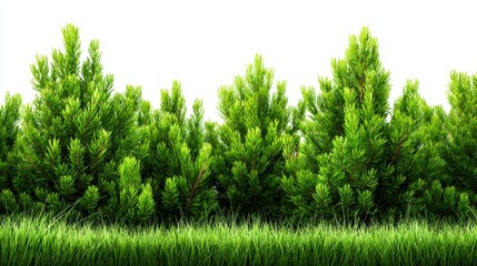 Wall Mural - Lush Greenery Border Featuring Fresh Pine Trees and Vibrant Grass Against a Clean White Background