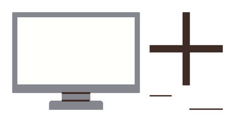 Computer screen and a bold plus sign, representing innovation, growth, and integration. Ideal for technology, productivity, healthcare, collaboration, connectivity education and digital development