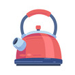 © budi - Pixelated Red Kettle with Blue Accents and Handle on Transparent Background