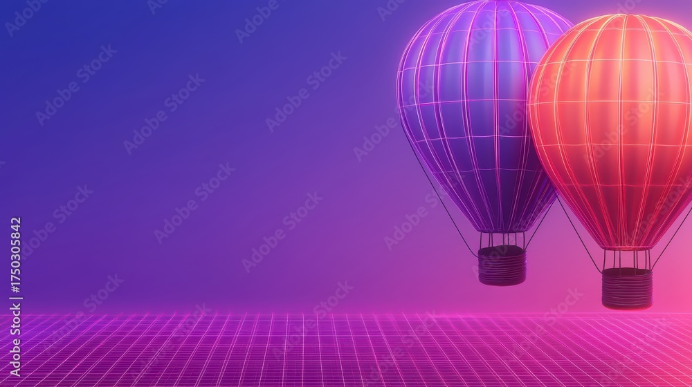 Hot Air Balloons concept. Colorful Hot Air Balloons in a Digital Sunset ...