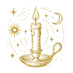 Wall Mural - Mystical candle with celestial elements vector