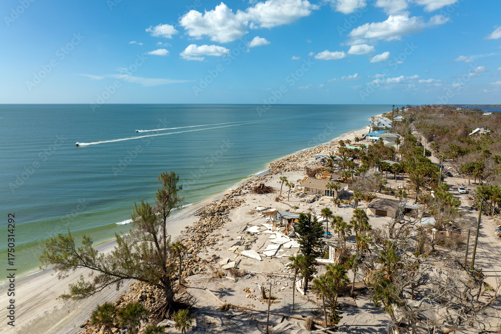 Storm surge severe damage to residential houses on ocean shore after ...
