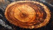 © win - Overhead view of a sectioned tree trunk, showing growth rings