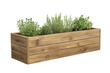 © Scenic Vault  - Wooden planter box with green plants herbs flowers garden container rustic isolated on transparent background