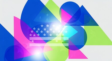 Canvas Print - Abstract Geometric Shapes with American Flag Elements