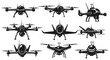 © Muhammad - Drone vector set of different designs for aerial photography and surveillance black and white illustration