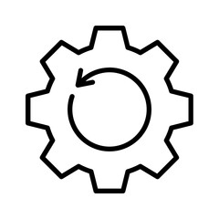 Black single round reset system line icon, simple cog wheel process circle flat design vector pictogram, infographic interface elements for app logo web button ui ux isolated on white background