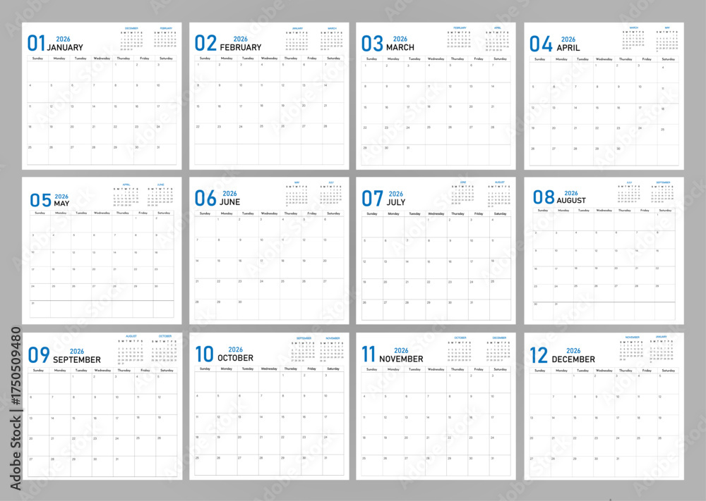 Vektor Planner calendar demo 2026 | Twelve-month calendar template for ...
