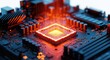 © Saydul  Hasan - Illuminated microchip on a circuit board with glowing orange and blue lights
