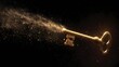 © Anastasiia - An ornate antique gold key glowing with gold dust dispersing into a dark background. Concept Ornate antique key, Glowing gold dust, Dark background, Magical glow, Golden aura