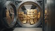 © Honey - Securely stacked gold bars gleam inside an open bank vault, representing wealth and financial security