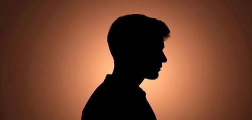 Wall Mural - Dark silhouette of a head and shoulders profile against a light background, edge, graphic
