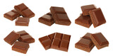 Set of sweet chocolate cubes isolated on transparent background