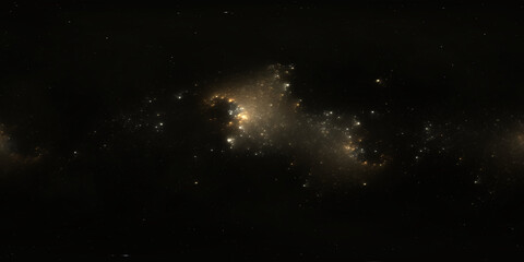 Wall Mural - 360 degree space nebula. Giant interstellar cloud with stars, equirectangular projection, environment map. Spherical panorama. 3D rendering, Fractal image