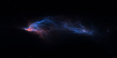 Wall Mural - 360 degree space nebula. Giant interstellar cloud with stars, equirectangular projection, environment map. Spherical panorama. 3D rendering, Fractal image