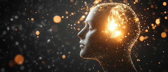Wall Mural - An abstract image of a head with bright sparks and particles—suitable for topics related to technology, innovation, artificial intelligence, and the future.