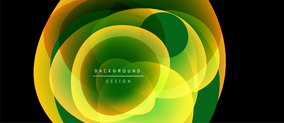 Wall Mural - Abstract design features layered, flowing shapes. Colors blendyellows, greens, orangescreating dynamic visual effect. Modern, vibrant composition.