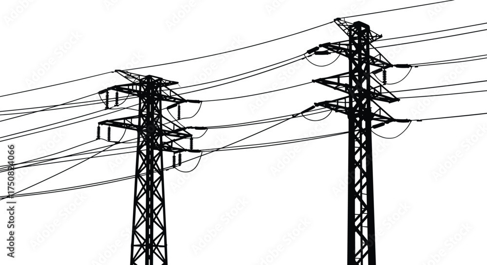 High voltage electricity pylons with lattice steel towers and multiple ...