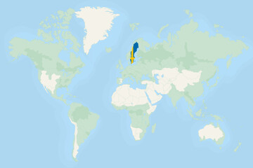 Naklejka na meble Sweden Highlighted on World Map with National Flag. Sweden Map and Flag.