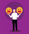 © Eugen - Business Man Showing Happy and Unhappy Smiley in Hands. People and emotions vector art