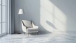 © Koplexs-Stock - Armchair and lamp in a bright room with sunlight streaming through a window.