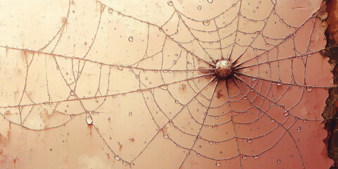  Macro Detail of Web Thread and Dew with Vintage Atmosphere