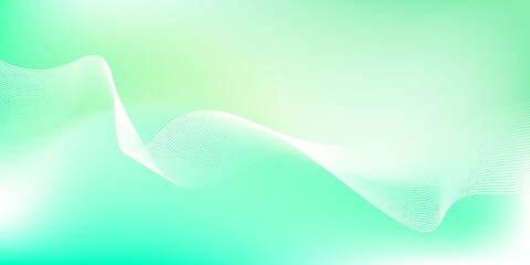 Wall Mural - Abstract green and white gradient background with glowing wavy lines