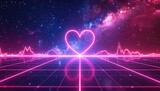 Neon Heart in a Retro Futuristic Landscape