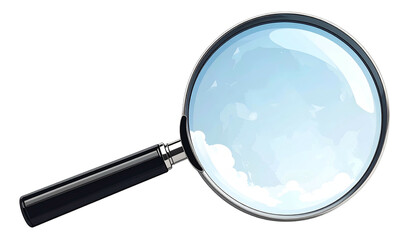 A detailed drawing of a magnifying glass against a cloudy sky background