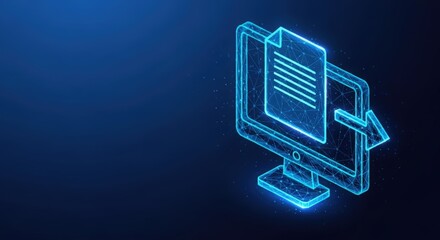 Glowing blue computer monitor with a digital document icon