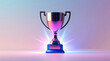 © MDRAJAN - Shiny trophy award with glowing light and gradient background