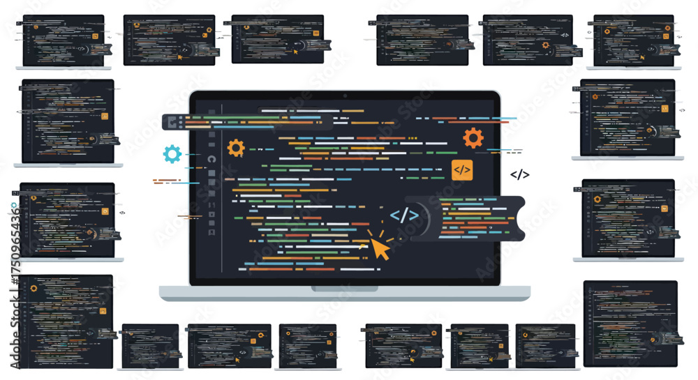 Vector de Stock Laptop Displaying Code with Cursor and Multiple Code ...