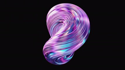 Abstract twist swirl holographic iridescent metal shape. Vibrant 3D Y2K trendy object, motion futuristic looped animation design