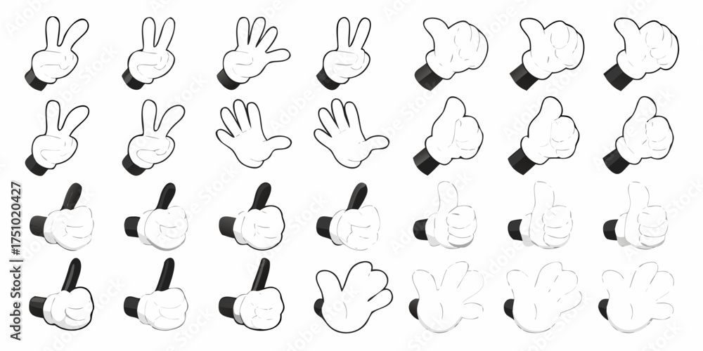 Collection of classic cartoon hands showing various gestures and ...