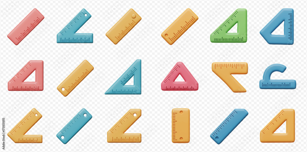 All Shape Ruler Collection of colorful rulers and set squares in various shapes and ...