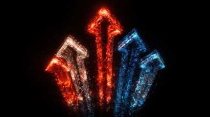 Wall Mural - Abstract representation of glowing arrows in red, white and blue colors signifying direction, progress, ambition, and leadership in a digital space